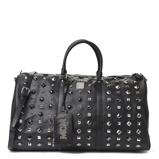 MCM Monogram Coated Canvas Spiked Weekender Black 585673