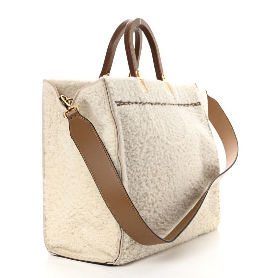 トートバッグ OPENING SUNSHINE Striped shearling tote bag ivory Sunshine tote Fendi White in Fur - 37909489
