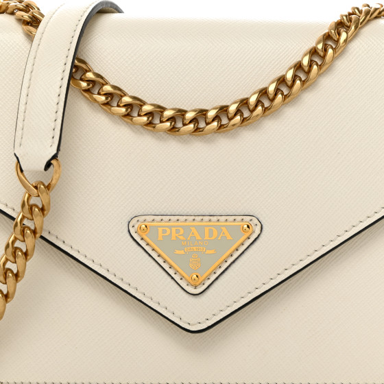 PRADA Saffiano Soft Calfskin Metal Triangle Logo Envelope