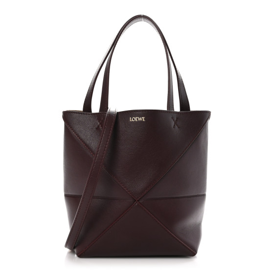 LOEWE Shiny Calfskin Mini Puzzle Fold Tote Burgundy 1579054