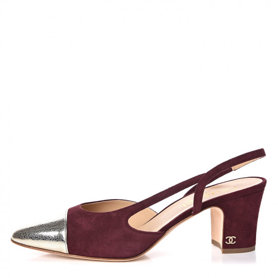 CHANEL Kid Suede Metallic Lambskin Cap Toe CC Slingback