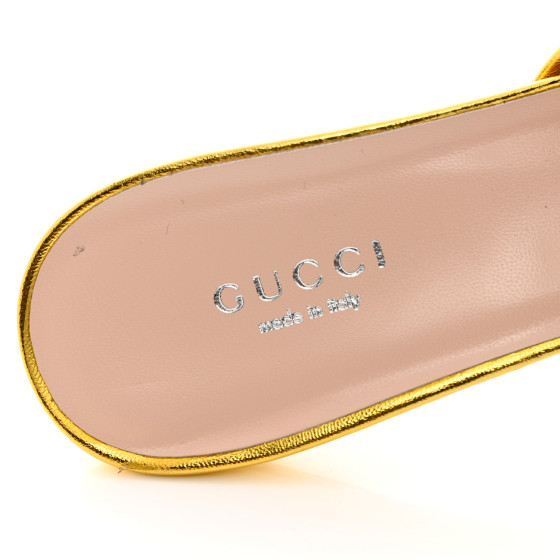 GUCCI Metallic Nappa Crawford Knotted Mid Heel Slides 38