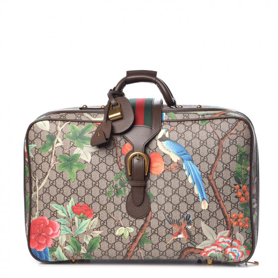 GUCCI GG Supreme Monogram Tian Web Suitcase Beige Multicolor