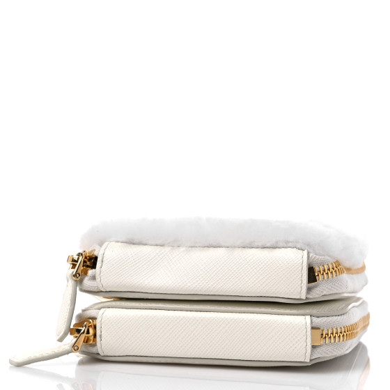PRADA＊Triangular shearling and Saffiano leatherポーチ＊送込 Prada Triangle Crossbody Pouch Shearling and Saffiano