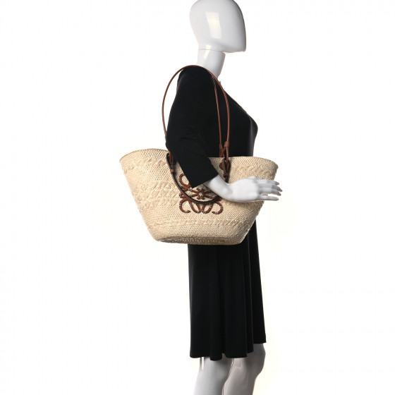 LOEWE Iraca Palm Calfskin Anagram Basket Bag Natural Tan