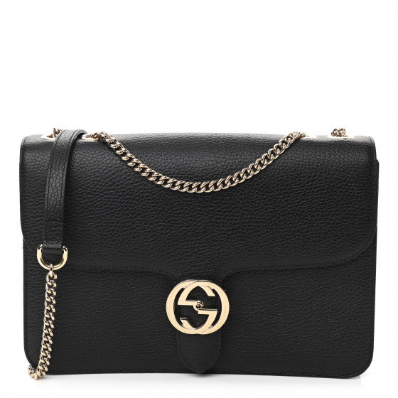 GUCCI Dollar Calfskin Interlocking G Shoulder Bag Black 1060880 ...