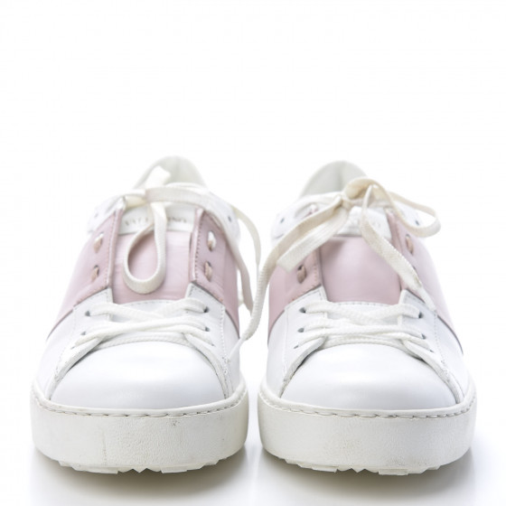 VALENTINO GARAVANI Calfskin Rockstud Open Sneakers 40 White