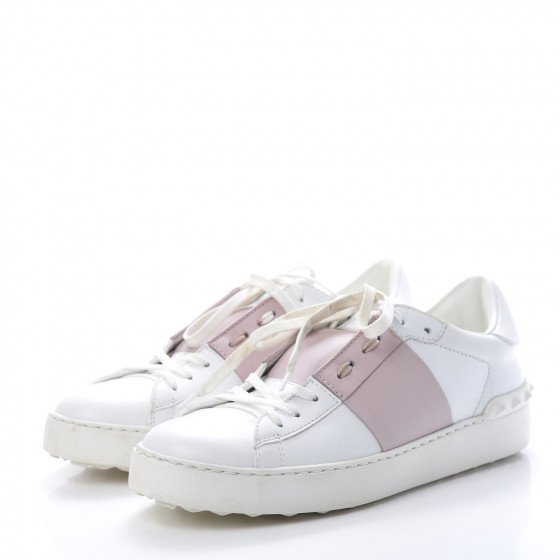 VALENTINO GARAVANI Calfskin Rockstud Open Sneakers 40 White