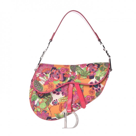 CHRISTIAN DIOR Canvas Floral Saddle Bag Multicolor 328599 FASHIONPHILE