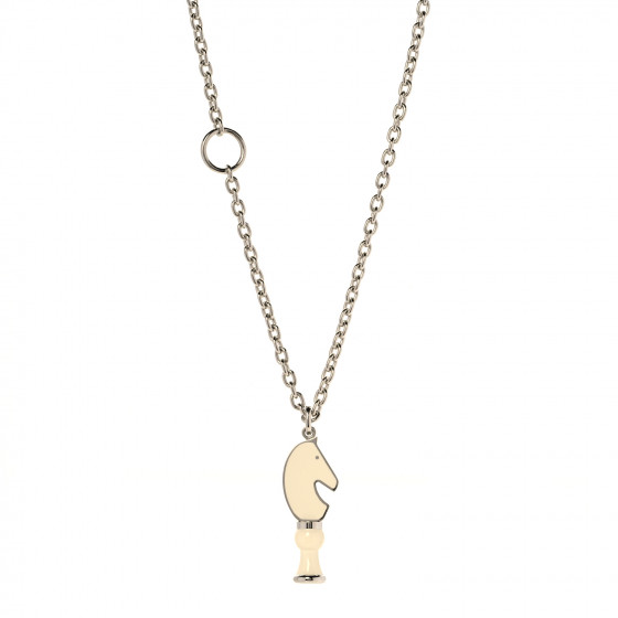 HERMES Lacquered Palladium Cavalier Necklace Craie 1034749