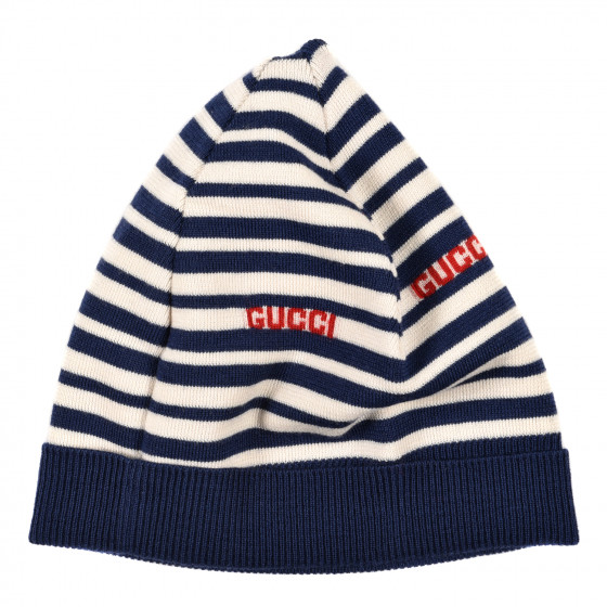 GUCCI Wool Stripe Beanie Hat L White Red Blue 1035680