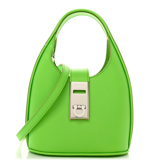 SALVATORE FERRAGAMO Soft Calfskin Mini Gancini Hobo Lime