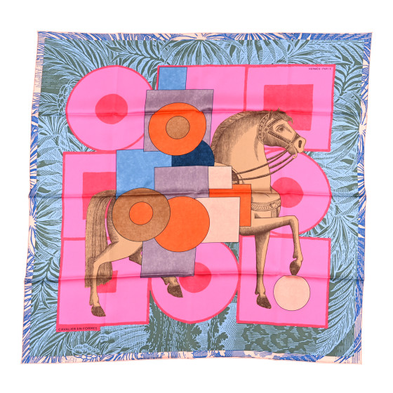 HERMES Silk Cavalier En Formes Scarf 90 Rose Vif Bleu Vert