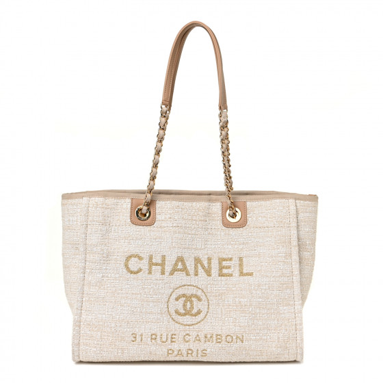 CHANEL Lurex Boucle Small Deauville Tote White