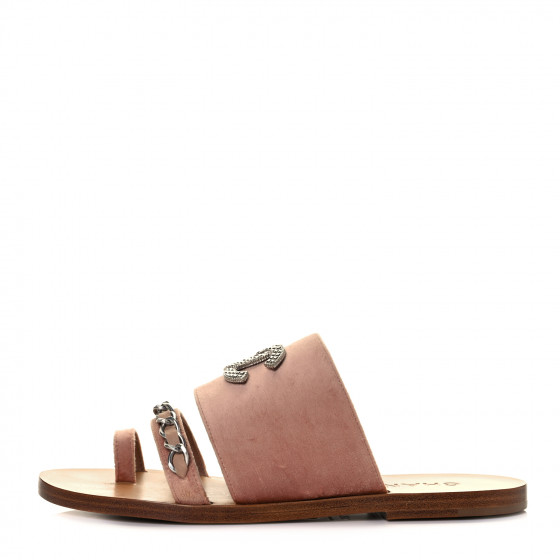 CHANEL Velvet Chain Mule Sandals 39 Beige 970114 | FASHIONPHILE