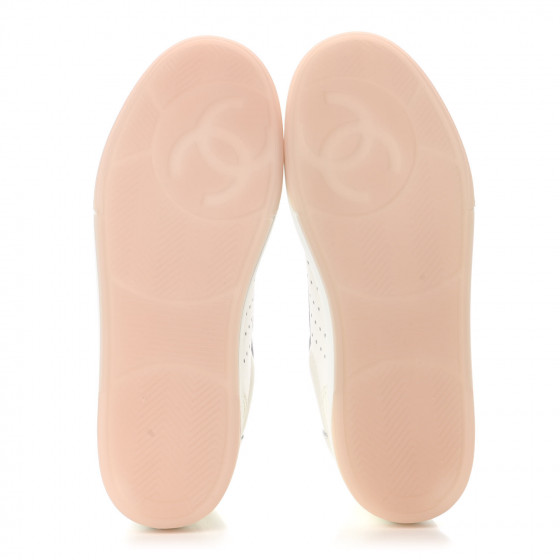 PINK1512４点 CHANEL Grained Calfskin Fabric Womens Logo Sneakers 39.5