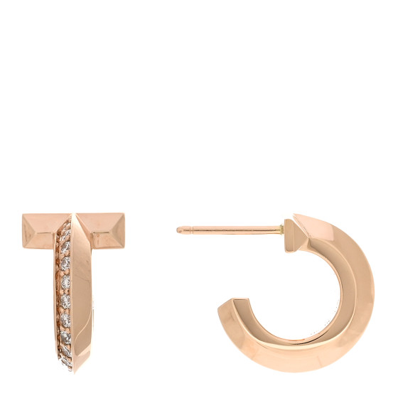 TIFFANY 18K Rose Gold Diamond T1 Hoop Earrings 1540960