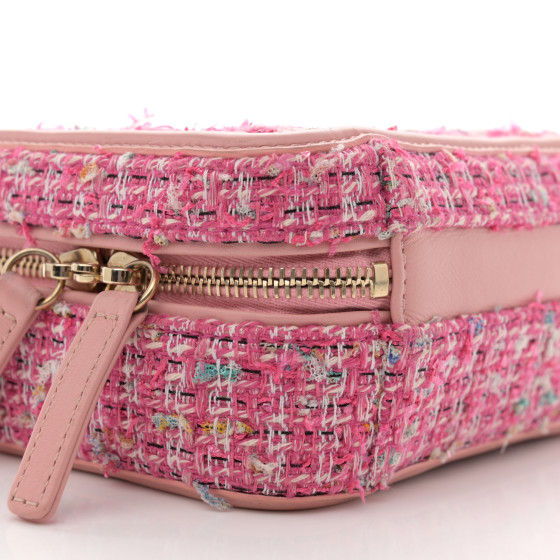 CHANEL Tweed Quilted Small CC Filigree Vanity Case Pink