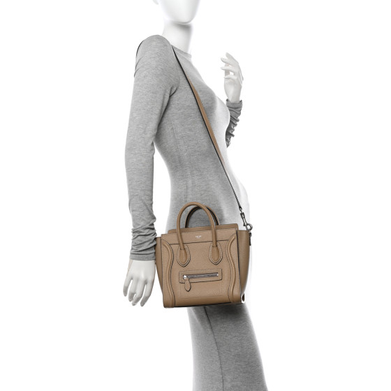 CELINE Drummed Calfskin Nano Luggage Dune 1549499 | FASHIONPHILE