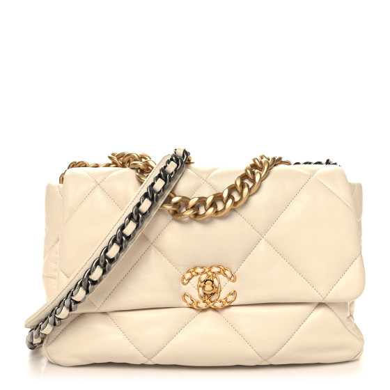 CHANEL Lambskin Quilted Large Chanel 19 Flap Beige