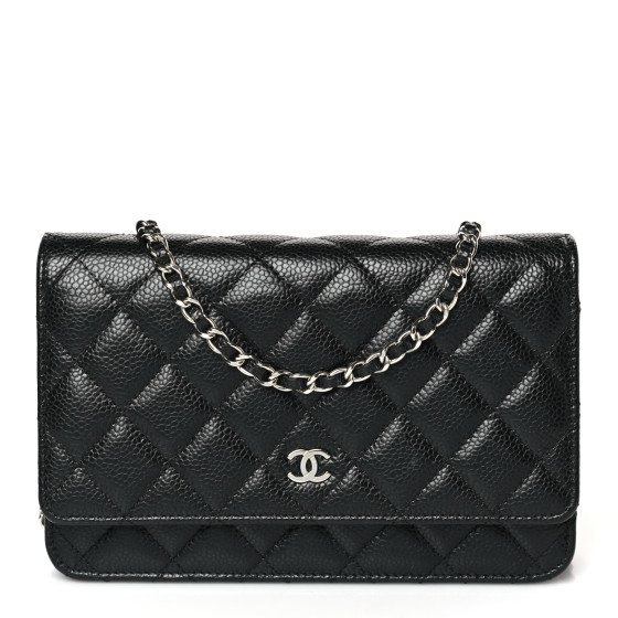 Caviar Quilted Wallet on Chain WOC Black