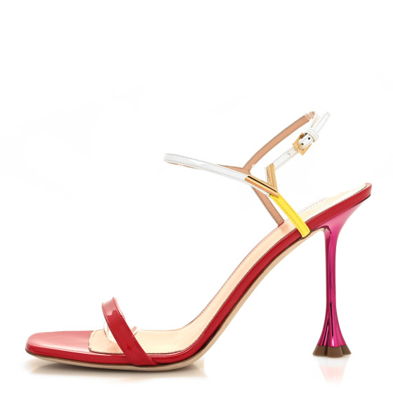 LOUIS VUITTON Patent Calfskin Blossom Sandals 40 Red