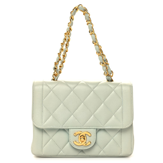 Lambskin Quilted Mini Square Flap Light Blue