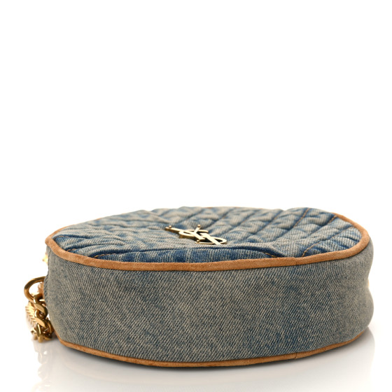 Saint Laurent ショルダーバッグ BoMmgVicky S2AbrasivatoOxford SAINT LAURENT Denim Quilted Monogram Round Crossbody Bag