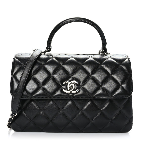 Lambskin Quilted Medium Trendy CC Flap Dual Handle Bag Black