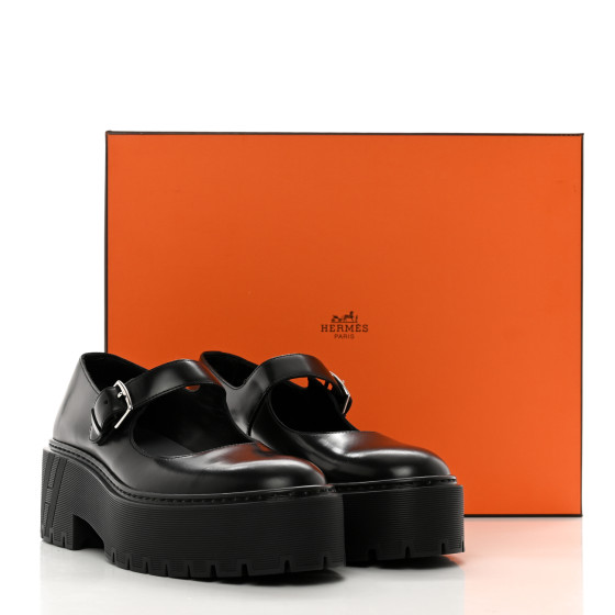 HERMES Calfskin Hoxton Oxford 38.5 Black 1367781 | FASHIONPHILE