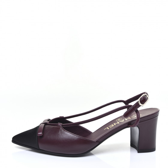 CHANEL ミュール　リボン　36.5 CHANEL Lambskin Satin Slingback Cap Toe Bow Pumps 36.5