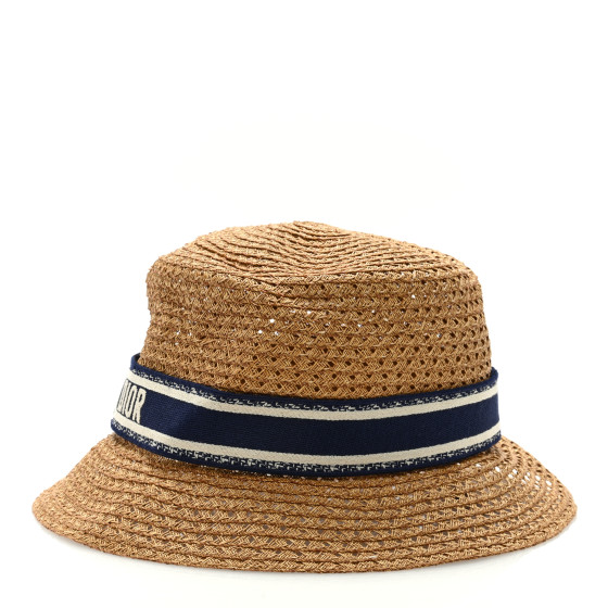 CHRISTIAN DIOR Straw Embroidered D-Bobby Bucket Hat 57