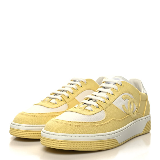 【シャネル】スニーカー コットン カジュアルイエロー☆ CHANEL Cotton Sneakers 40 Yellow White 1447275 | FASHIONPHILE