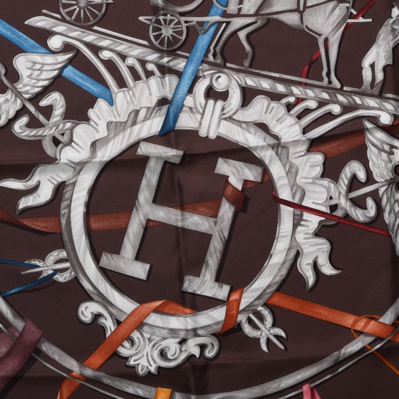 HERMES Silk Attrape Tes Reves Scarf 90 Chocolat Ardoise