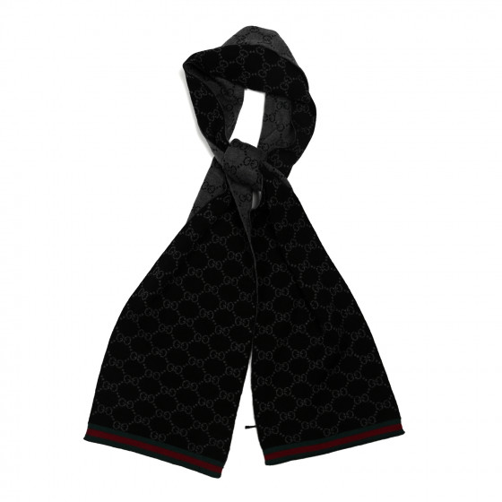 GUCCI Wool Tricot GG Monogram Web Solange Scarf Black Medium