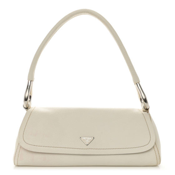 PRADA Vitello Daino Swing Flap Shoulder Bag White 1511397 FASHIONPHILE
