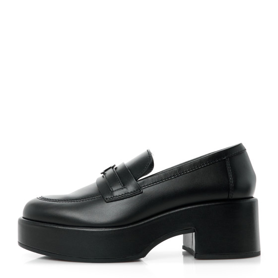 CHANEL Calfskin CC Platform Loafers 38 Black 1510117