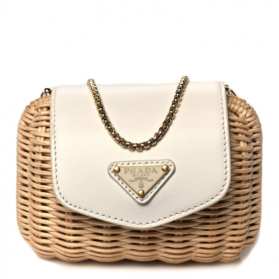 PRADA ウィッカー ミニバッグ Wicker mini-bag ★関税込 PRADA Wicker and leather mini-pouch 1NR025_2CYC_F0018