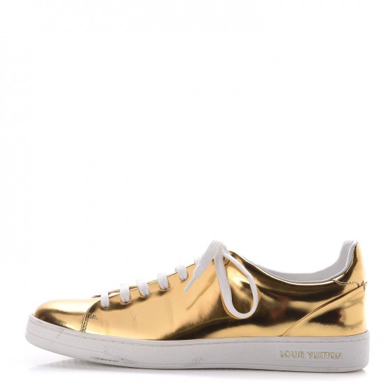 LOUIS VUITTON Metallic Calfskin Frontrow Sneakers 38 Gold 333813