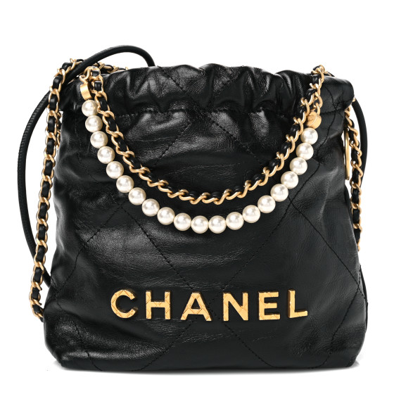 CHANEL Shiny Crumpled Calfskin Quilted Pearl Mini Chanel 22