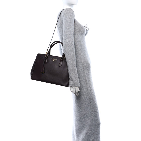 PRADA Saffiano Lux Medium Galleria Double Zip Tote Bordeaux