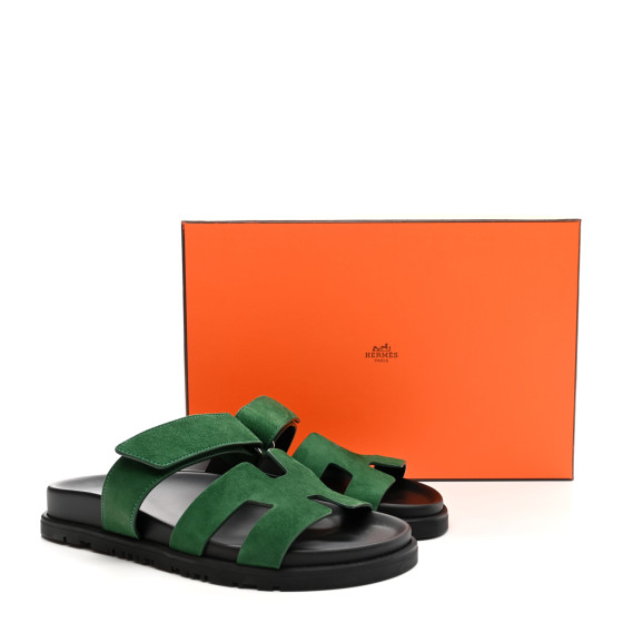 HERMES Suede Goatskin Womens Chypre Sandals 35.5 Vert