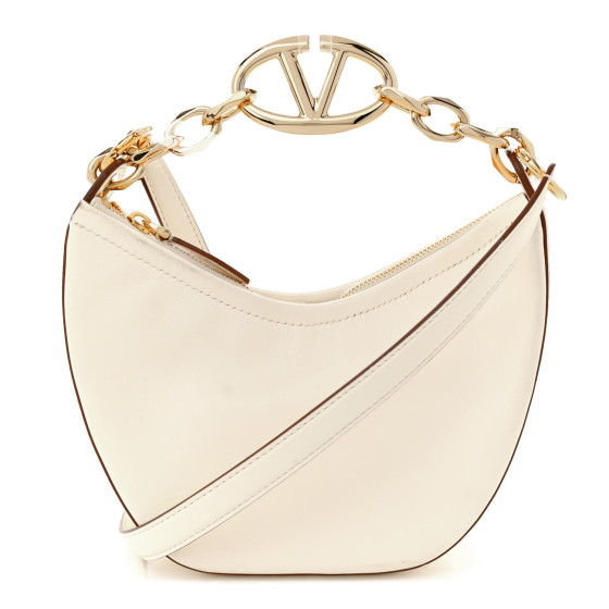 VALENTINO GARAVANI Nappa Mini Vlogo Moon Hobo Bag Ivory
