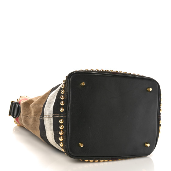 BURBERRY Canvas Mega Check Studded Medium Ashby Bucket Bag