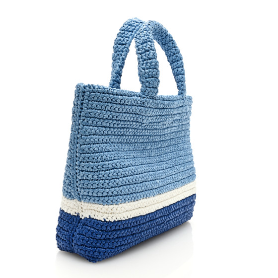 トートバッグ PRADA SKY BLUE/CARAMEL CROCHET TOTE BAG WITH LOGO Prada Sky blue/caramel crochet tote bag with logo | TheDoubleF