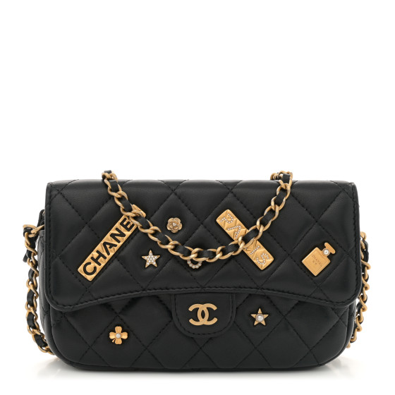 【CHANEL】chanel chevron phone holder with chain★ブラック CHANEL Caviar Quilted Flap Phone Holder With Chain Black