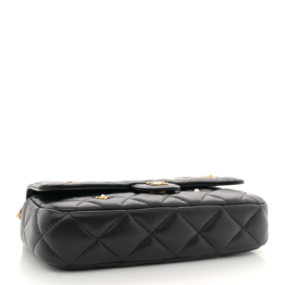 CHANEL Lambskin Quilted Charm Flap Phone Holder With Chain