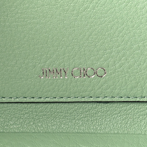 JIMMY CHOO Calfskin Crystal Cheri Case Wallet Light Green