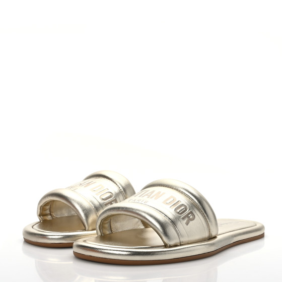 CHRISTIAN DIOR Metallic Lambskin Embossed Every-D Flat Slide