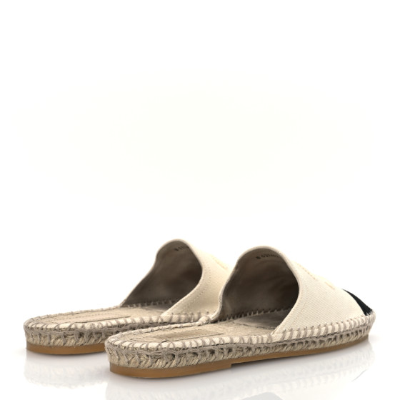 CHANEL Denim CC Espadrille Mules 37 White Black 1678439